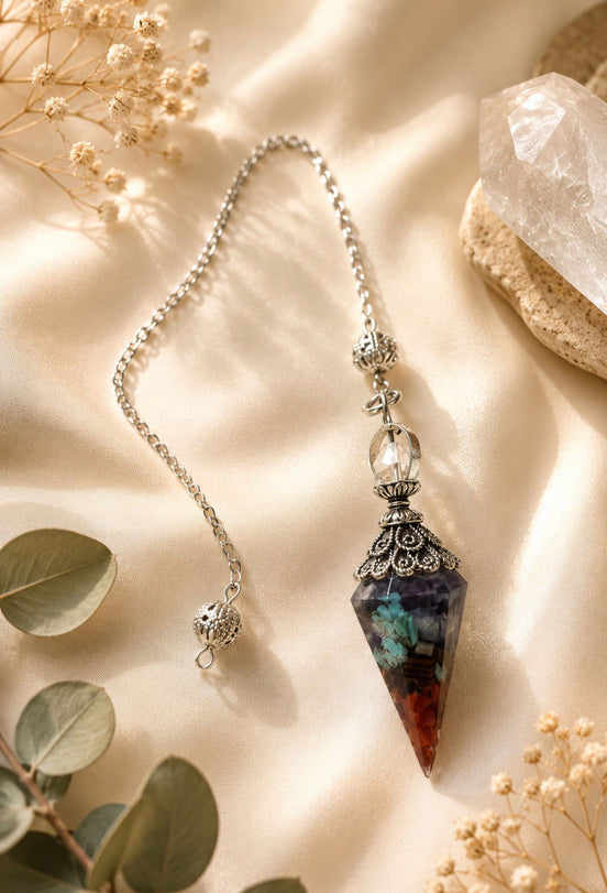 Pêndulo de Cristal dos 7 Chakras - Pedras Coloridas