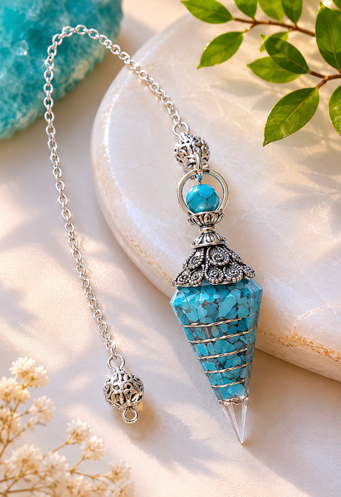 Pêndulo de Cristal dos 7 Chakras - Turquesa